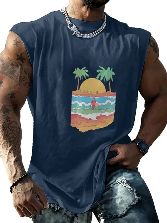 Hardaddy X Artist Stephen Wade Mens Crewneck Tank Tops Palm Beach Sleeveless Shirt