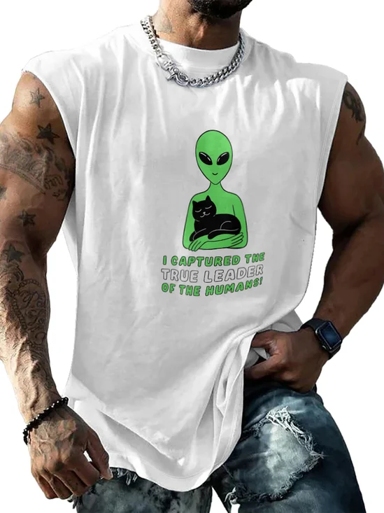 Hardaddy X Artist Coffee Man Mens Crewneck Tank Tops Alien Cat Beach Sleeveless Shirt