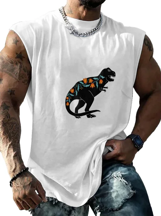 Hardaddy X Artist Coffee Man Mens Crewneck Tank Tops Dinosaur Beach Sleeveless Shirt