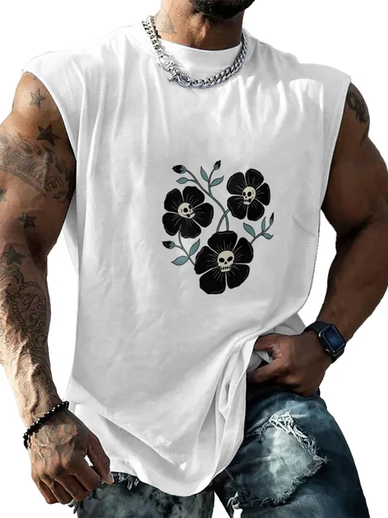 Hardaddy X Artist Coffee Man Mens Crewneck Tank Tops Skull Floral Beach Sleeveless Shirt