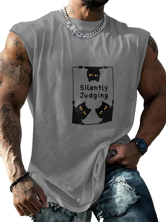 Hardaddy X Artist Coffee Man Mens Crewneck Tank Tops Black Cats Silently Judging Beach Sleeveless Shirt