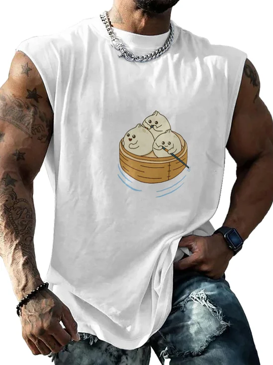 Hardaddy X Artist Kimprut Imut Mens Crewneck Tank Tops Xiao Long Bao Beach Sleeveless Shirt