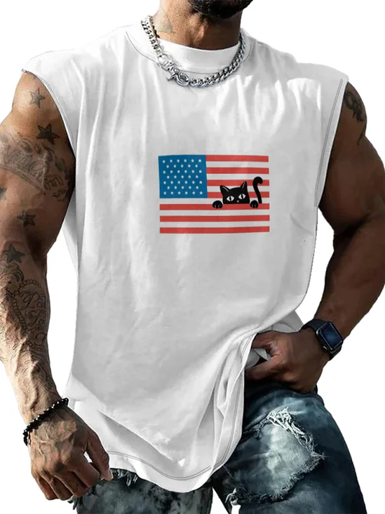 Hardaddy X Artist Coffee Man Mens Crewneck Tank Tops American Flag Cat Beach Sleeveless Shirt