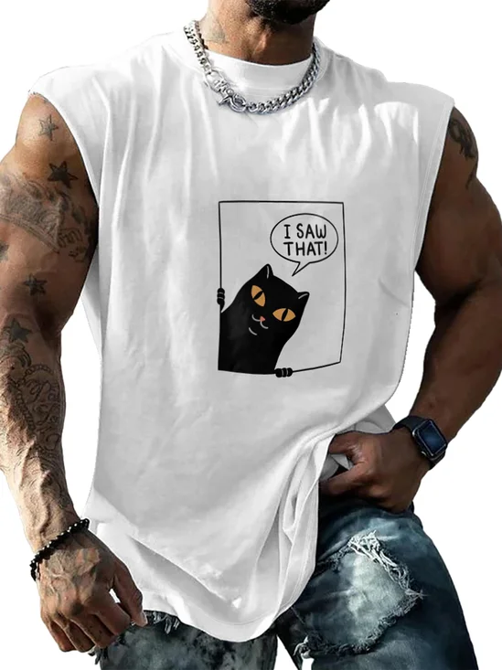 Hardaddy X Artist Coffee Man Mens Crewneck Tank Tops Black Cat Beach Sleeveless Shirt