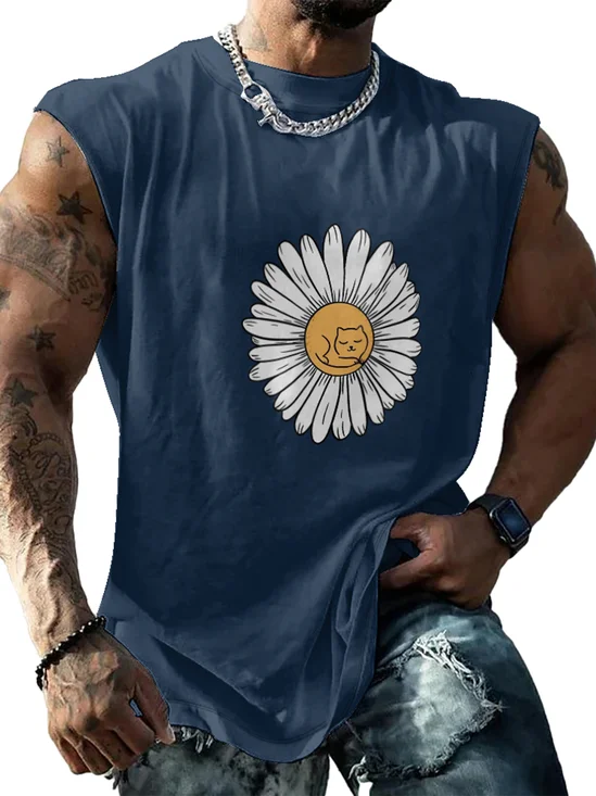 Hardaddy X Artist Coffee Man Mens Crewneck Tank Tops Daisy Cat Beach Sleeveless Shirt