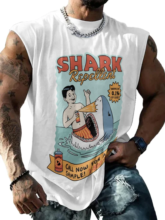 Hardaddy X Artist Coffee Man Mens Crewneck Tank Tops Shark Repellent Beach Sleeveless Shirt