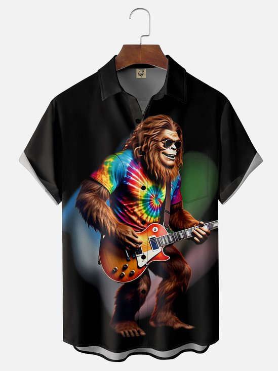 Moisture Wicking Ombre Hippie Bigfoot Chest Pocket Hawaiian Shirt
