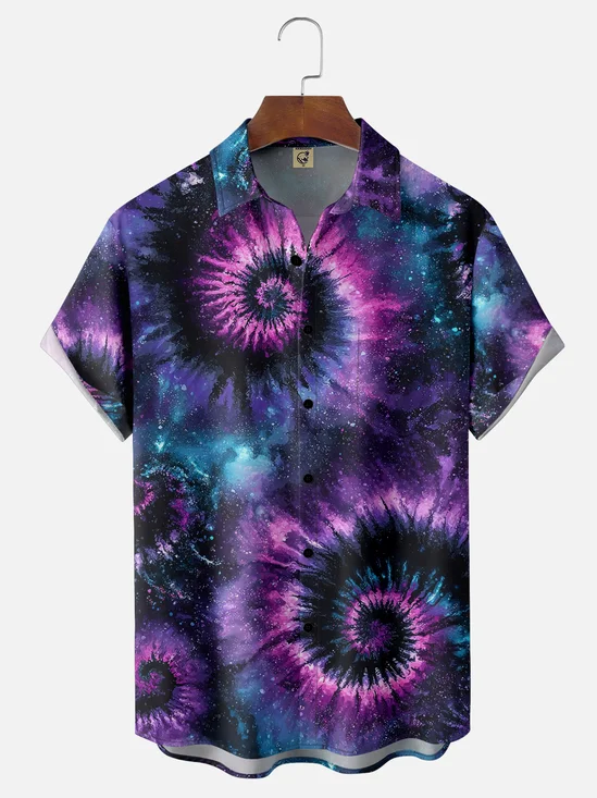 Moisture Wicking Hippie Color Swing Chest Pocket Hawaiian Shirt