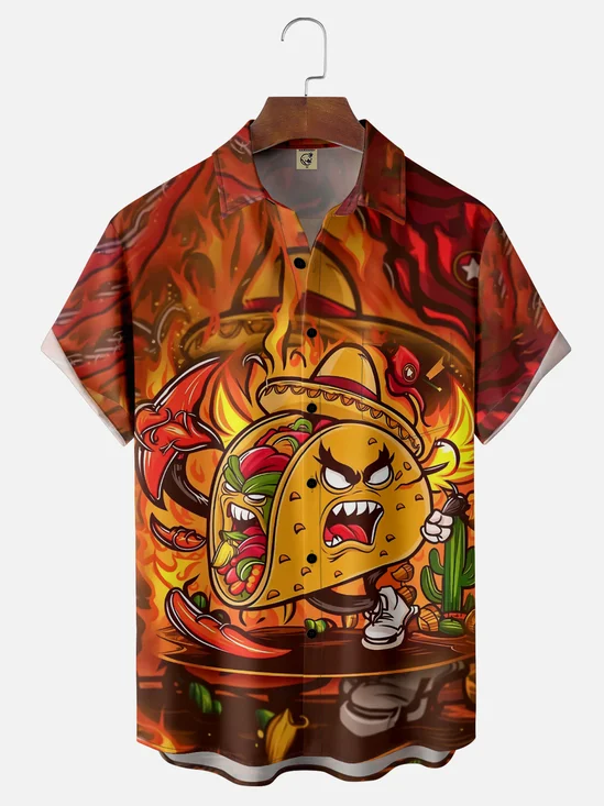 Moisture-Wicking Mexican Fun Taco Chest Pocket Hawaiian Shirt