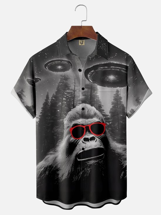 Moisture Wicking Fun Funny Bigfoot Chest Pocket Hawaiian Shirt
