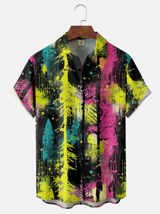 Moisture Wicking Gradient Abstract Geometric Chest Pocket Hawaiian Shirt
