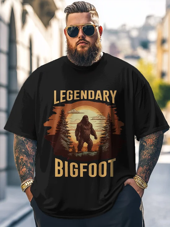 Big Size Men's Bigfoot Fun Print Loose T-shirt