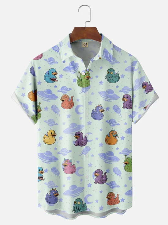 Hardaddy x Coffee Man Moisture Wicking Funny Duck Chest Pocket Hawaiian Shirt
