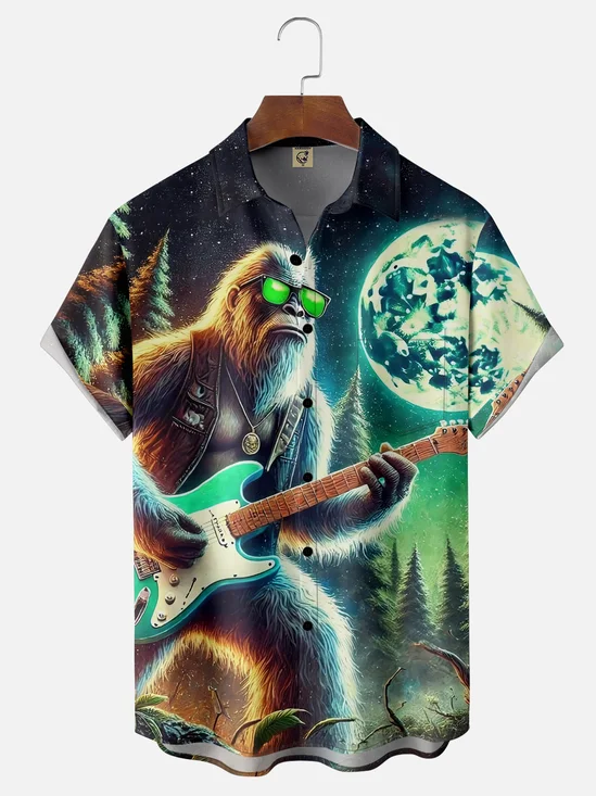 Moisture-wicking Bigfoot Rock Festival Chest Pocket Hawaiian Shirt