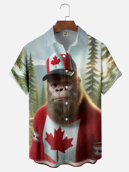 Moisture-wicking Bigfoot Canada Day Chest Pocket Casual Shirt