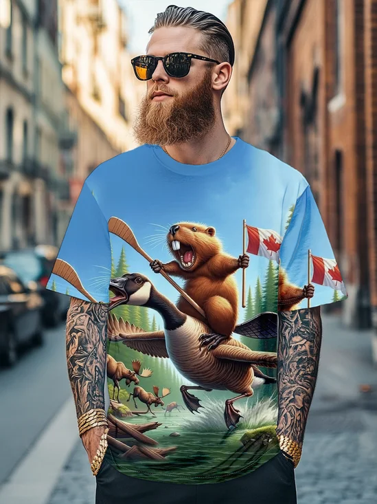 Men's Canada Groundhog Beaver Maple Leaf Fitted T-shirts