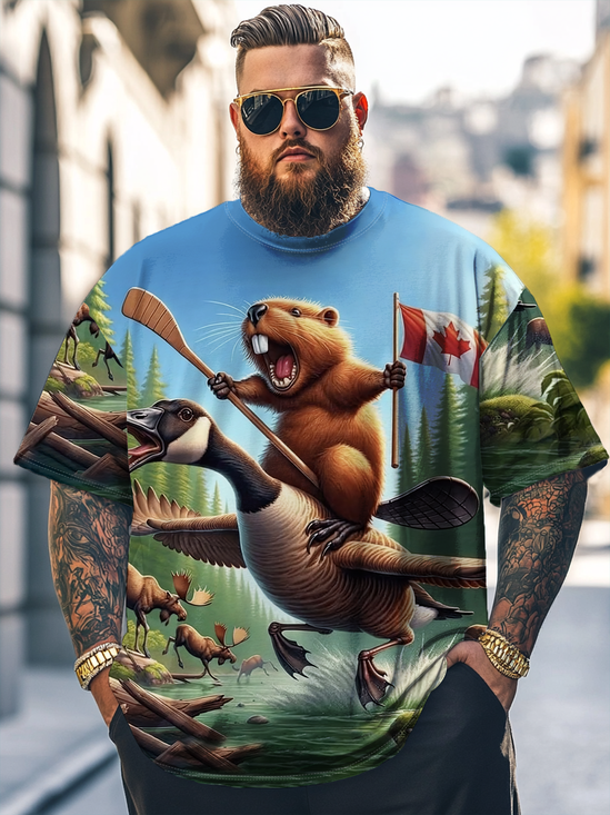 Big Size Men's Canada Groundhog Beaver Maple Leaf Loose T-shirt
