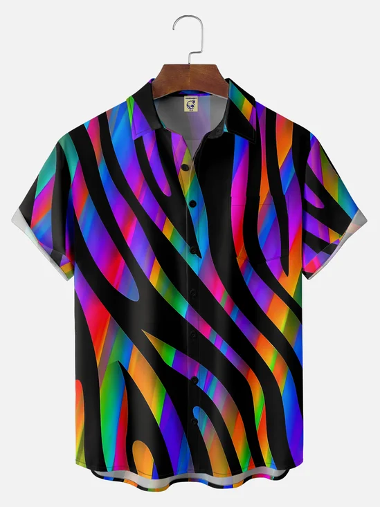 Big Size Moisture-wicking Dreamy Fun Colorful Zebra Pattern Abstract Chest Pocket Casual Shirt