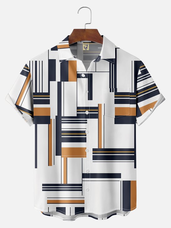 Big Size Moisture-wicking Artistic Geometry Chest Pocket Casual Shirt
