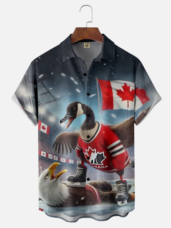 Tall Size Moisture Wicking Canada Maple Goose Chest Pocket Hawaiian Shirt