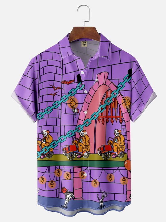 Hardaddy x Janet Johnson Moisture-wicking Fantasy Art Clown Castle Chest Pocket Casual Shirt