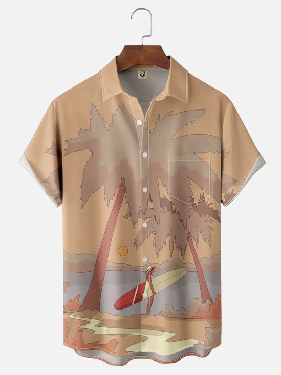 Hardaddy x Stephen Wade Moisture Wicking Seaside Coconut Tree Chest Pocket Hawaiian Shirt