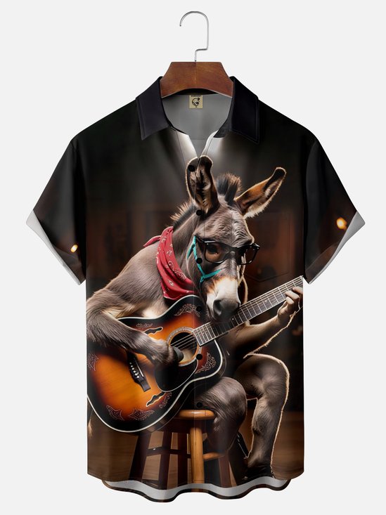 Moisture Wicking Guitar Donkey Chest Pocket Hawaiian Shirt