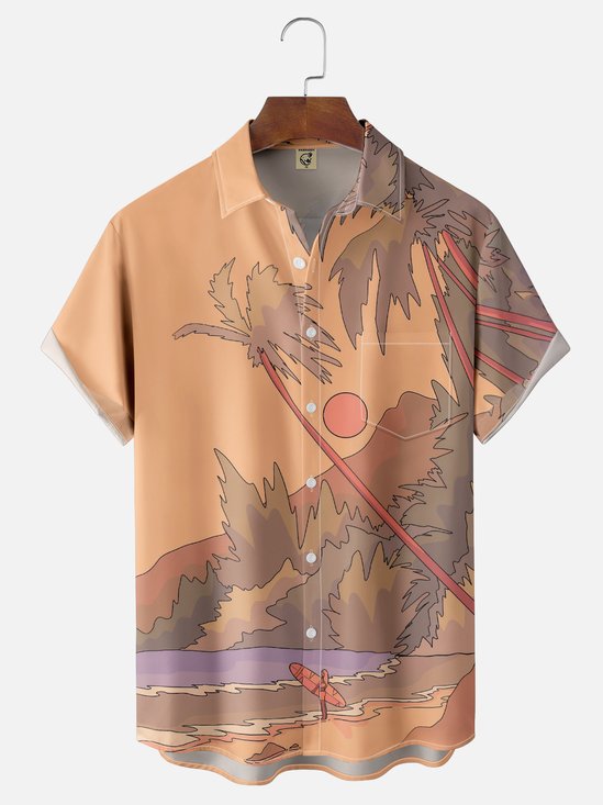 Hardaddy x Stephen Wade Moisture Wicking Seaside Coconut Tree Chest Pocket Hawaiian Shirt