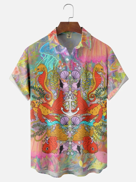 Hardaddy X Artist Janet Johnson Moisture-wicking Marine Life Chest Pocket Hawaiian Shirt