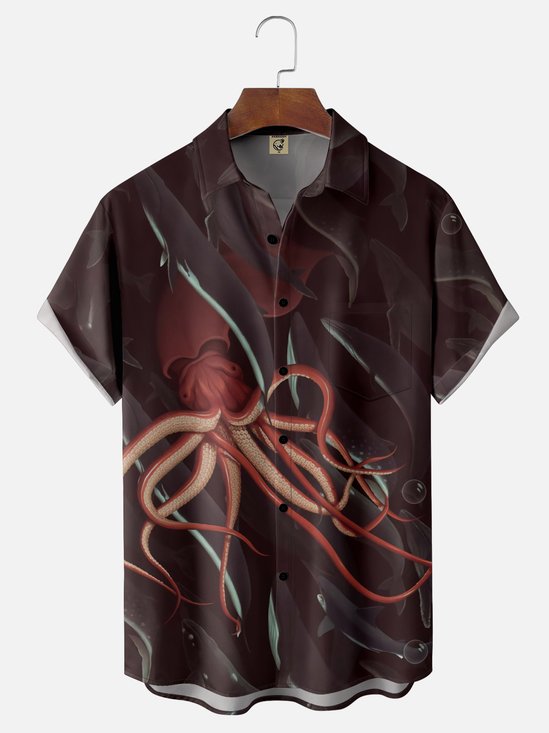 Moisture Wicking Octopus Chest Pocket hawaiian Shirt