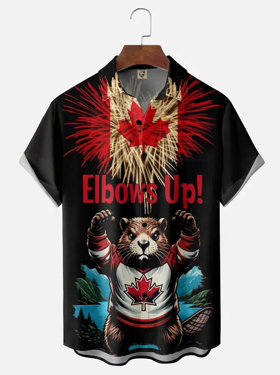 Moisture Wicking Canadian Beaver Chest Pocket Hawaiian Shirt