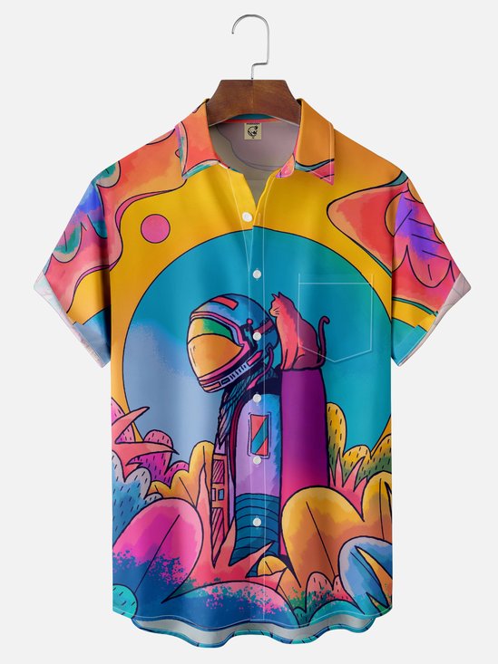Hardaddy x Stephen Wade Moisture Wicking Abstract Art Landscape Chest Pocket Hawaiian Shirt