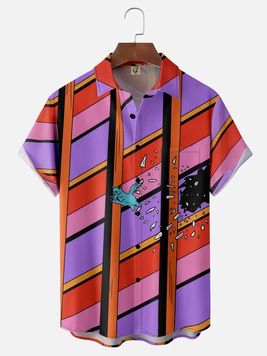 Hardaddy X Artist Janet Johnson Moisture Wicking Abstract Cat Painting Chest Pocket Hawaiian Shirt
