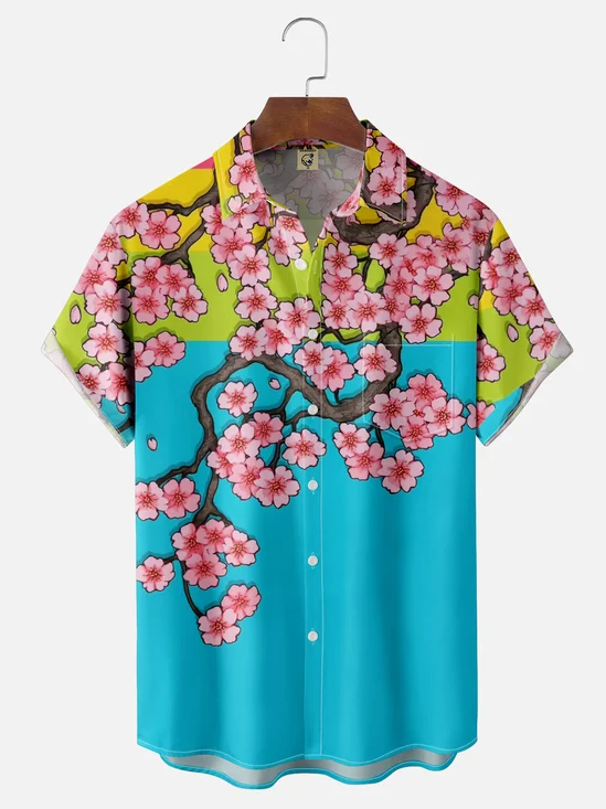 Moisture-Wicking Sakura Chest Pocket Hawaiian Shirt