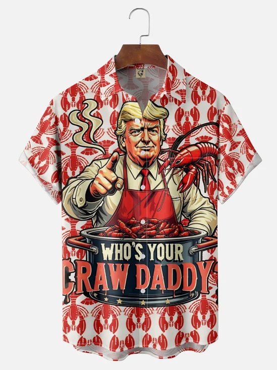 Moisture Wicking Lobster Festival Trump Chest Pocket Hawaiian Shirt