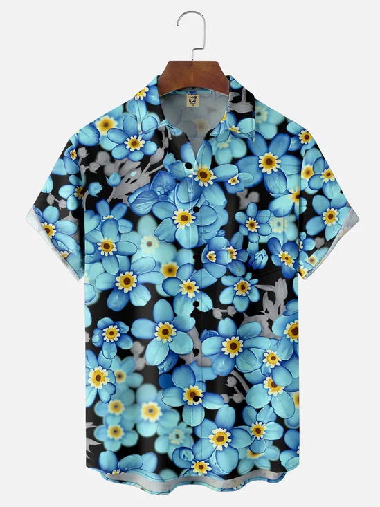 Moisture Wicking Floral Chest Pocket Hawaiian Shirt