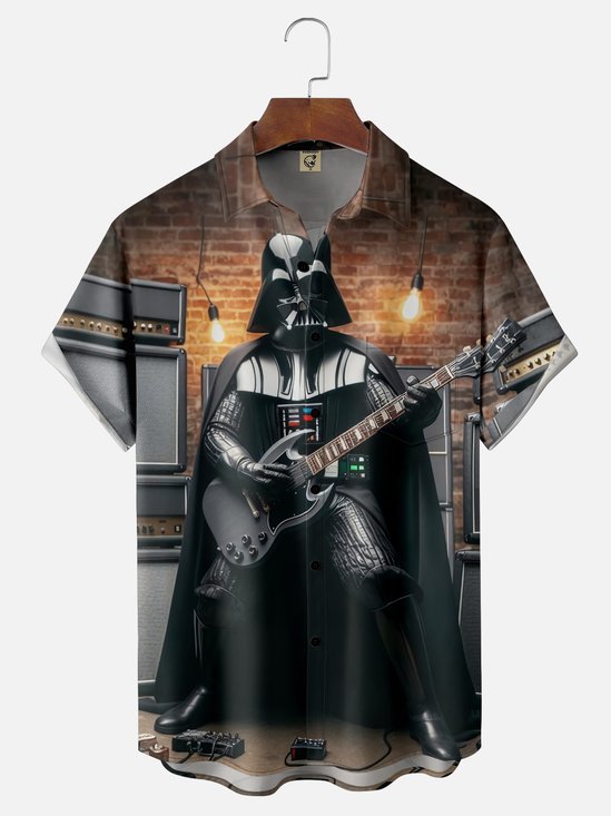 Moisture Wicking Star Fighter Guitar Chest Pocket Hawaiian Shirt