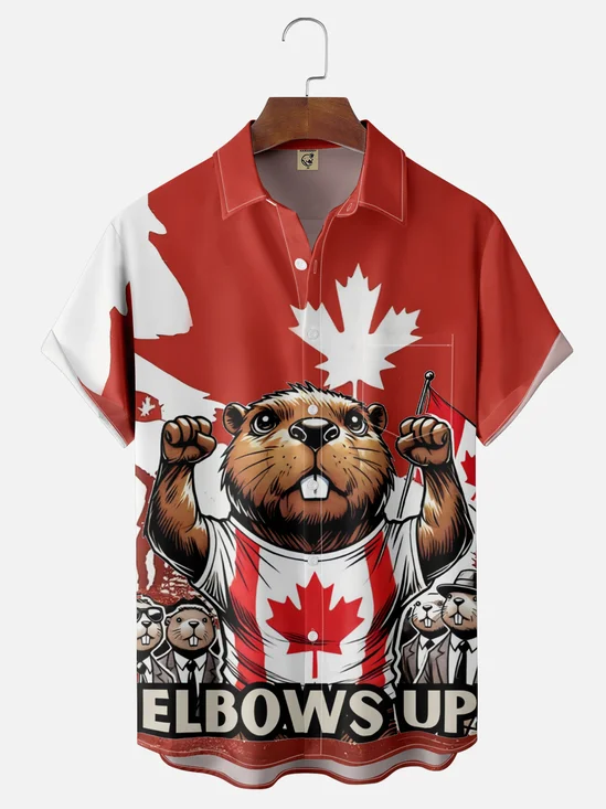 Moisture Wicking Canadian Beaver Chest Pocket Hawaiian Shirt