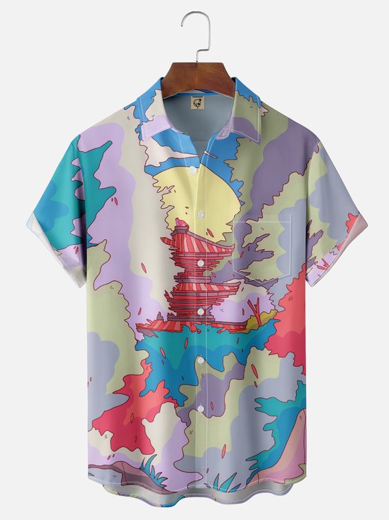 Hardaddy x Stephen Wade Moisture Wicking Abstract Art Landscape Chest Pocket Hawaiian Shirt