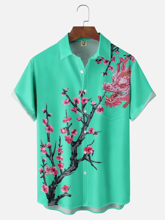 Moisture Wicking Peach Dragon Chest Pocket Hawaiian Shirt