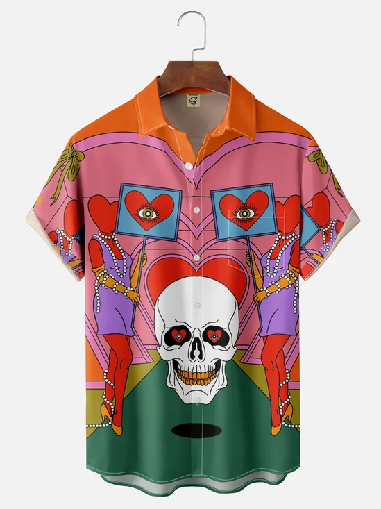 Hardaddy x Janet Johnson Moisture-wicking Art Heart Skull Chest Pocket Casual Shirt