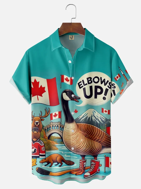Moisture Wicking Canada Goose Beaver Moose Chest Pocket Hawaiian Shirt