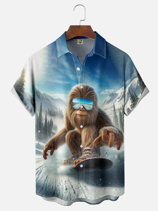 Moisture Wicking Ski Bigfoot Chest Pocket Hawaiian Shirt