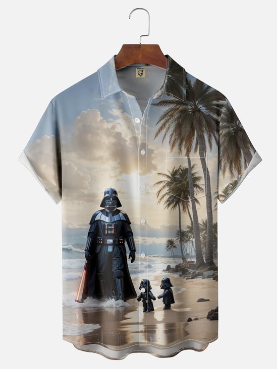 Moisture Wicking Star Beach Vacation Chest Pocket Hawaii Shirt