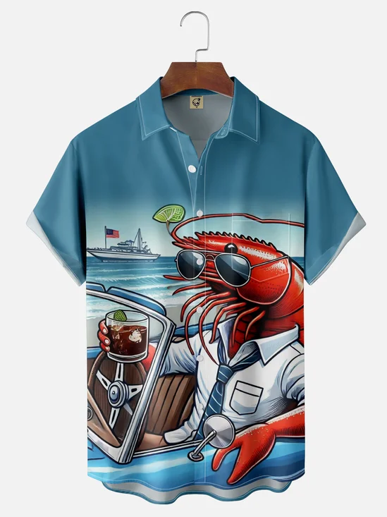Moisture Wicking American Lobster Chest Pocket Hawaiian Shirt