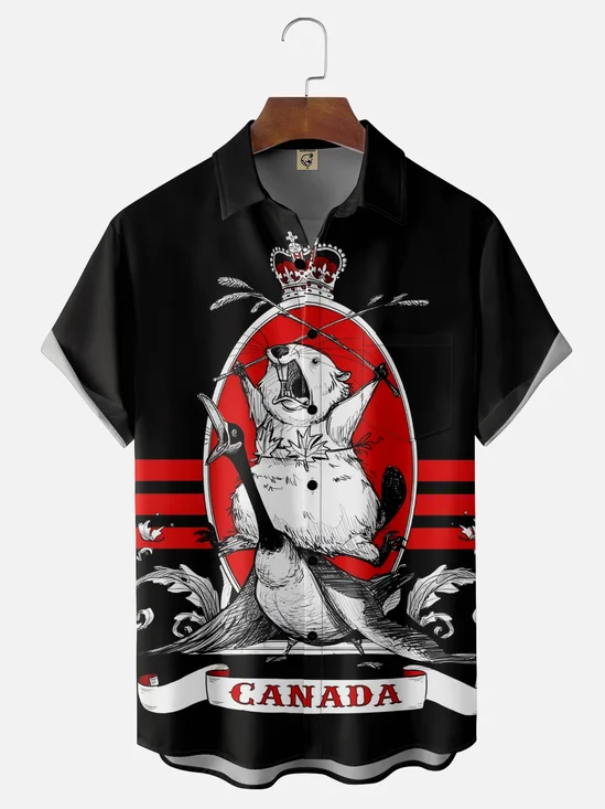 Moisture wicking Riding Canada Goose Beaver Chest Pocket Hawaiian Shirt