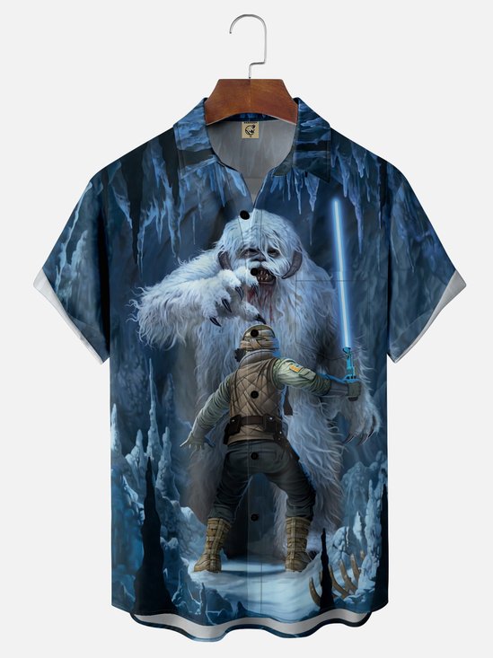 Moisture Wicking Star Snowman Chest Pocket Hawaiian Shirt