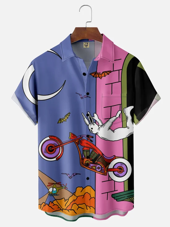 Hardaddy X Artist Janet Johnson Moisture Wicking Abstract Bunny Art Painting Chest Pocket Hawaiian Shirt