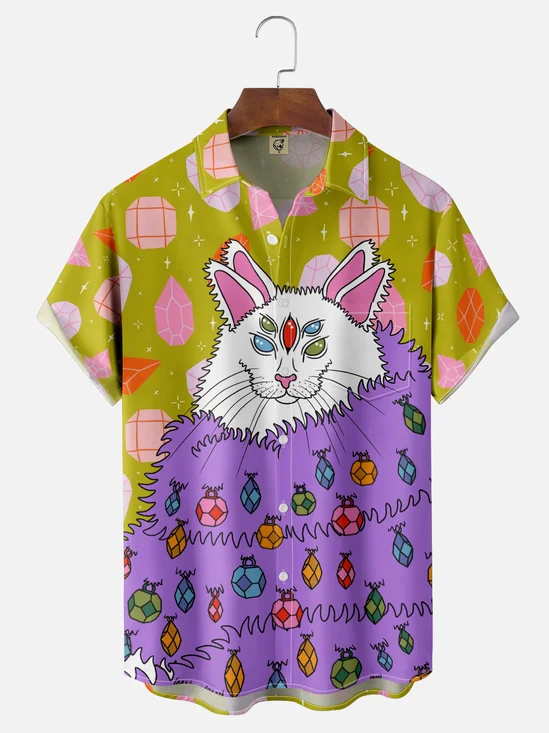 Hardaddy X Motel Gemini Moisture-wicking Pop Cat Chest Pocket Hawaiian Shirt