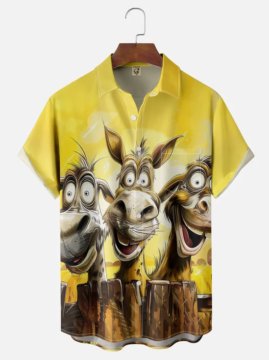 Moisture Wicking Funny Donkey Chest Pocket Hawaiian Shirt